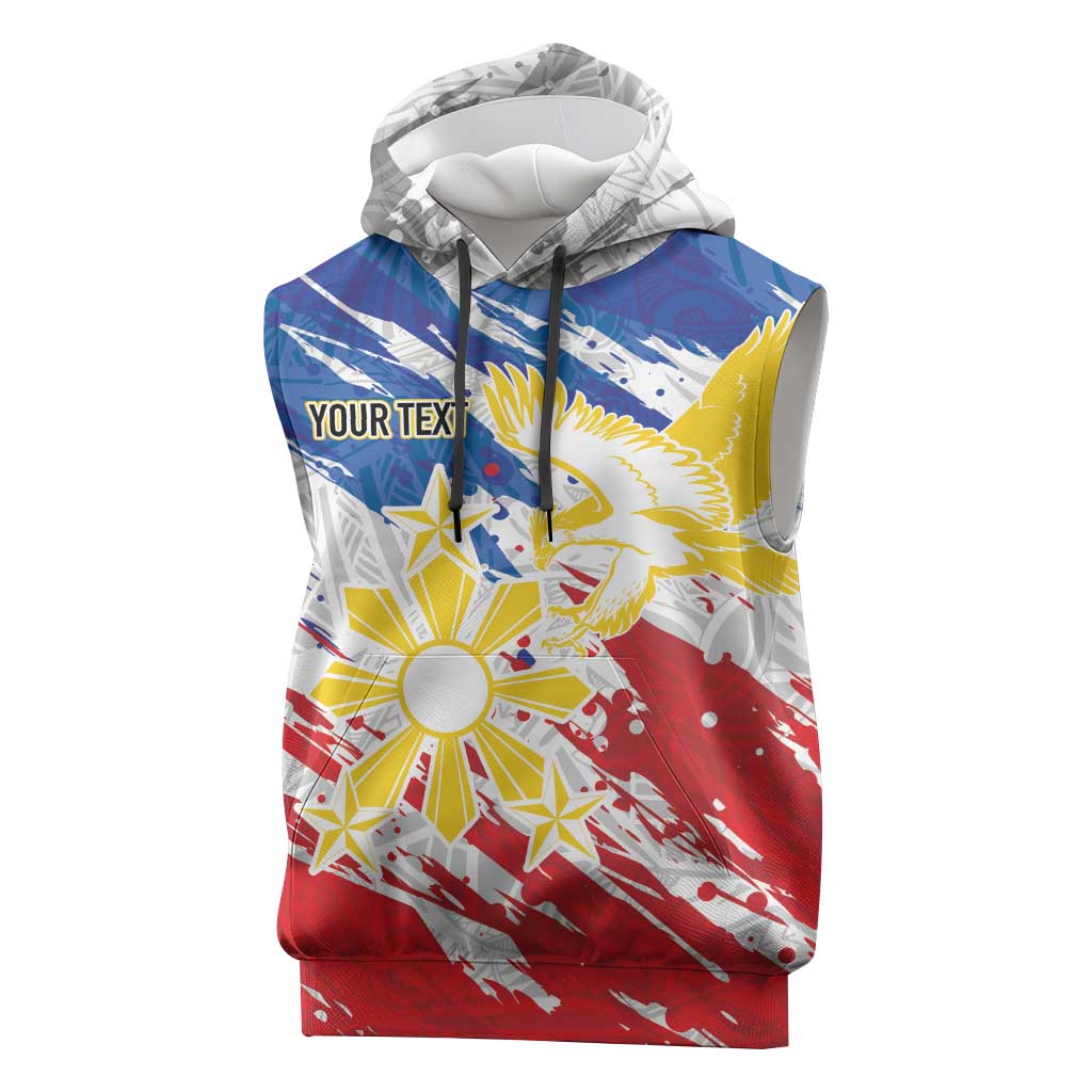 Personalized Filipino Sun and Stars Sleeveless Hoodie Grunge Vibes LT7 White - Polynesian Pride