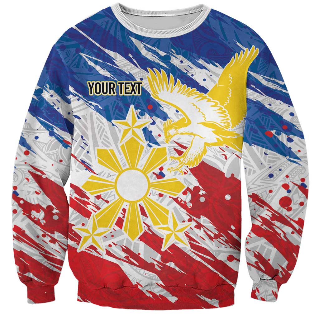 Personalized Filipino Sun and Stars Sweatshirt Grunge Vibes LT7 Unisex White - Polynesian Pride
