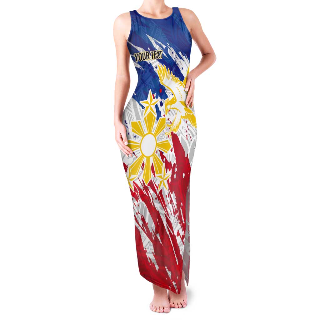 Personalized Filipino Sun and Stars Tank Maxi Dress Grunge Vibes LT7 Women White - Polynesian Pride