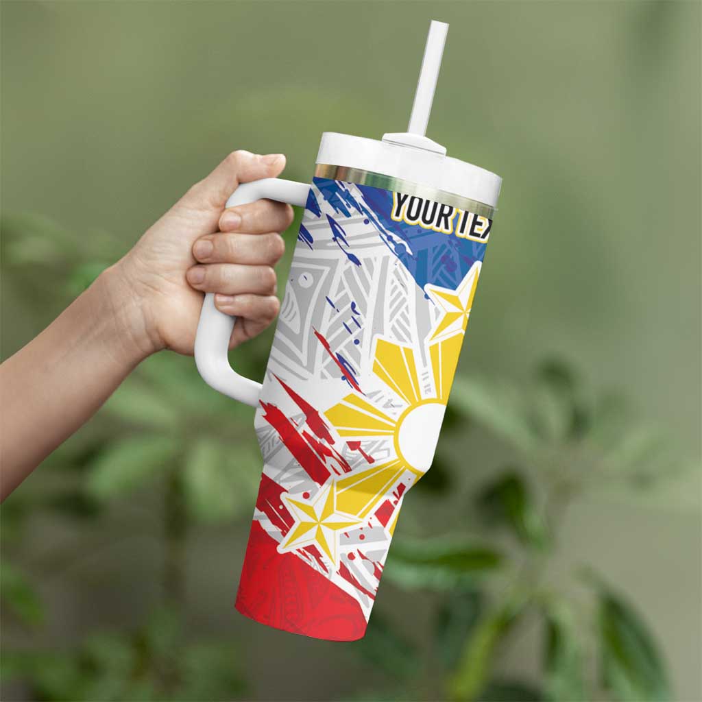 Personalized Filipino Sun and Stars Tumbler With Handle Grunge Vibes LT7 - Polynesian Pride