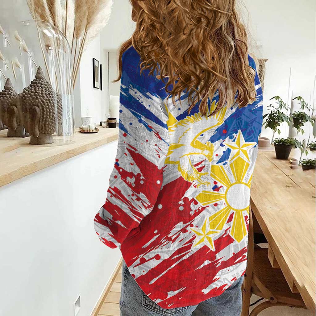 Personalized Filipino Sun and Stars Women Casual Shirt Grunge Vibes LT7 - Polynesian Pride