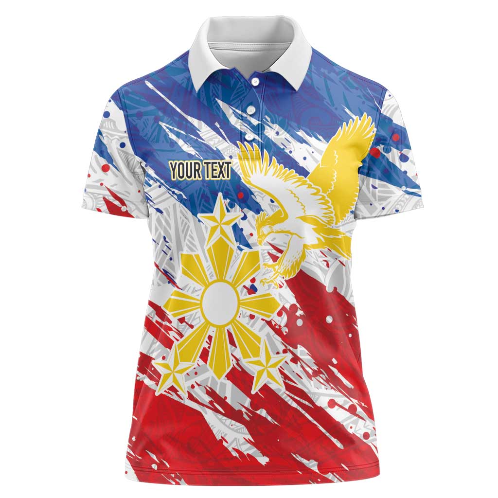Personalized Filipino Sun and Stars Women Polo Shirt Grunge Vibes LT7 Female White - Polynesian Pride