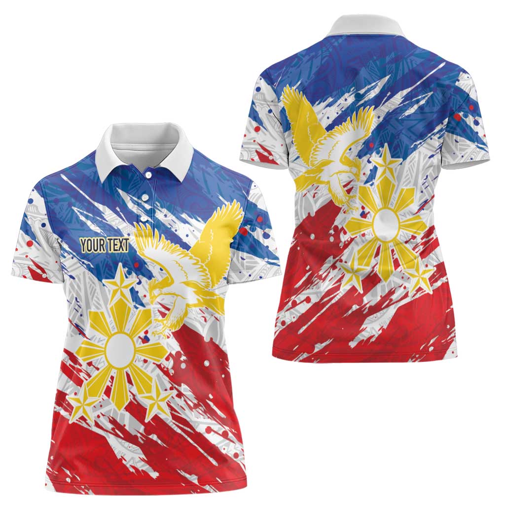 Personalized Filipino Sun and Stars Women Polo Shirt Grunge Vibes LT7 - Polynesian Pride