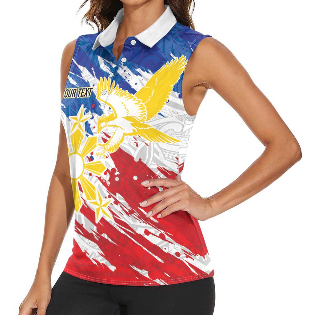 Personalized Filipino Sun and Stars Women Sleeveless Polo Shirt Grunge Vibes LT7 - Polynesian Pride