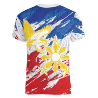 Personalized Filipino Sun and Stars Women V-Neck T-Shirt Grunge Vibes LT7 - Polynesian Pride