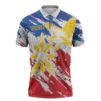 Personalized Filipino Sun and Stars Zipper Polo Shirt Grunge Vibes LT7 White - Polynesian Pride