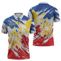 Personalized Filipino Sun and Stars Zipper Polo Shirt Grunge Vibes LT7 - Polynesian Pride