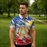 Personalized Filipino Sun and Stars Zipper Polo Shirt Grunge Vibes LT7 - Polynesian Pride