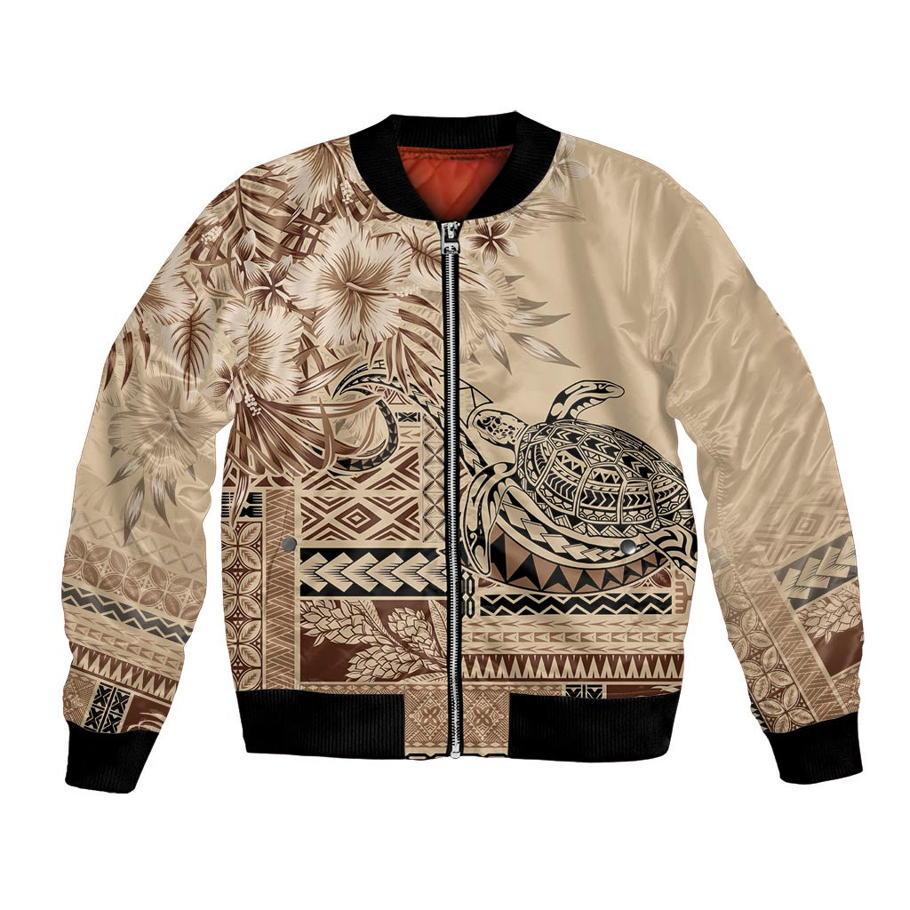 Vaiaso o le Gagana Samoa Bomber Jacket Siapo Motif Beige