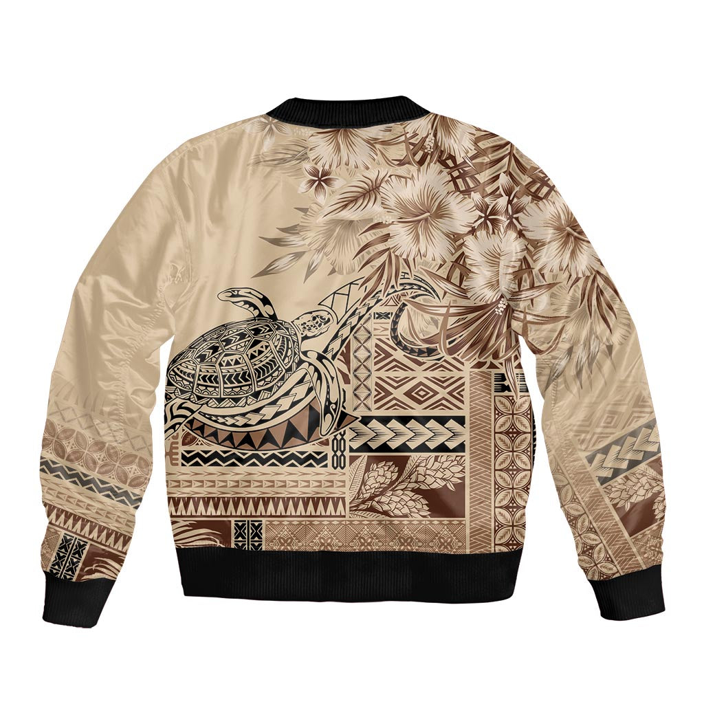 Vaiaso o le Gagana Samoa Bomber Jacket Siapo Motif Beige