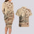 Vaiaso o le Gagana Samoa Couples Matching Long Sleeve Bodycon Dress and Hawaiian Shirt Siapo Motif Beige