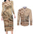 Vaiaso o le Gagana Samoa Couples Matching Long Sleeve Bodycon Dress and Long Sleeve Button Shirt Siapo Motif Beige