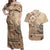 Vaiaso o le Gagana Samoa Couples Matching Off Shoulder Maxi Dress and Hawaiian Shirt Siapo Motif Beige