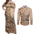 Vaiaso o le Gagana Samoa Couples Matching Off Shoulder Maxi Dress and Long Sleeve Button Shirt Siapo Motif Beige