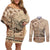 Vaiaso o le Gagana Samoa Couples Matching Off Shoulder Short Dress and Long Sleeve Button Shirt Siapo Motif Beige