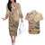 Vaiaso o le Gagana Samoa Couples Matching Off The Shoulder Long Sleeve Dress and Hawaiian Shirt Siapo Motif Beige