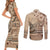 Vaiaso o le Gagana Samoa Couples Matching Short Sleeve Bodycon Dress and Long Sleeve Button Shirt Siapo Motif Beige