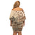 Vaiaso o le Gagana Samoa Family Matching Off Shoulder Short Dress and Hawaiian Shirt Siapo Motif Beige