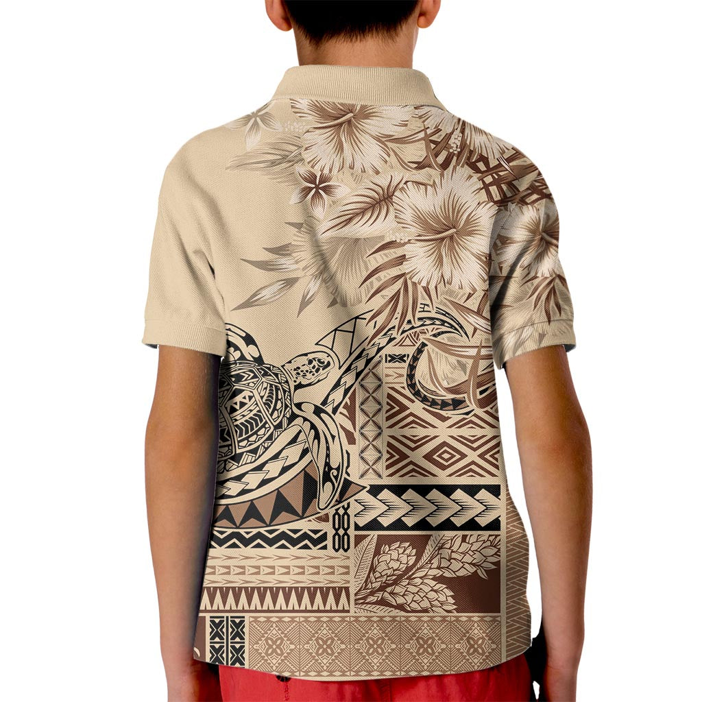 Vaiaso o le Gagana Samoa Kid Polo Shirt Siapo Motif Beige