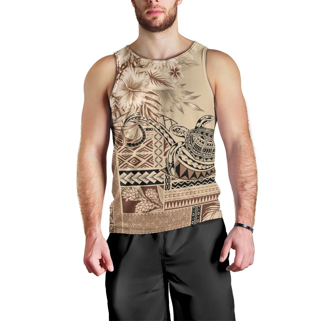 Vaiaso o le Gagana Samoa Men Tank Top Siapo Motif Beige
