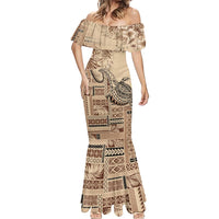 Vaiaso o le Gagana Samoa Mermaid Dress Siapo Motif Beige