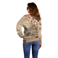 Vaiaso o le Gagana Samoa Off Shoulder Sweater Siapo Motif Beige