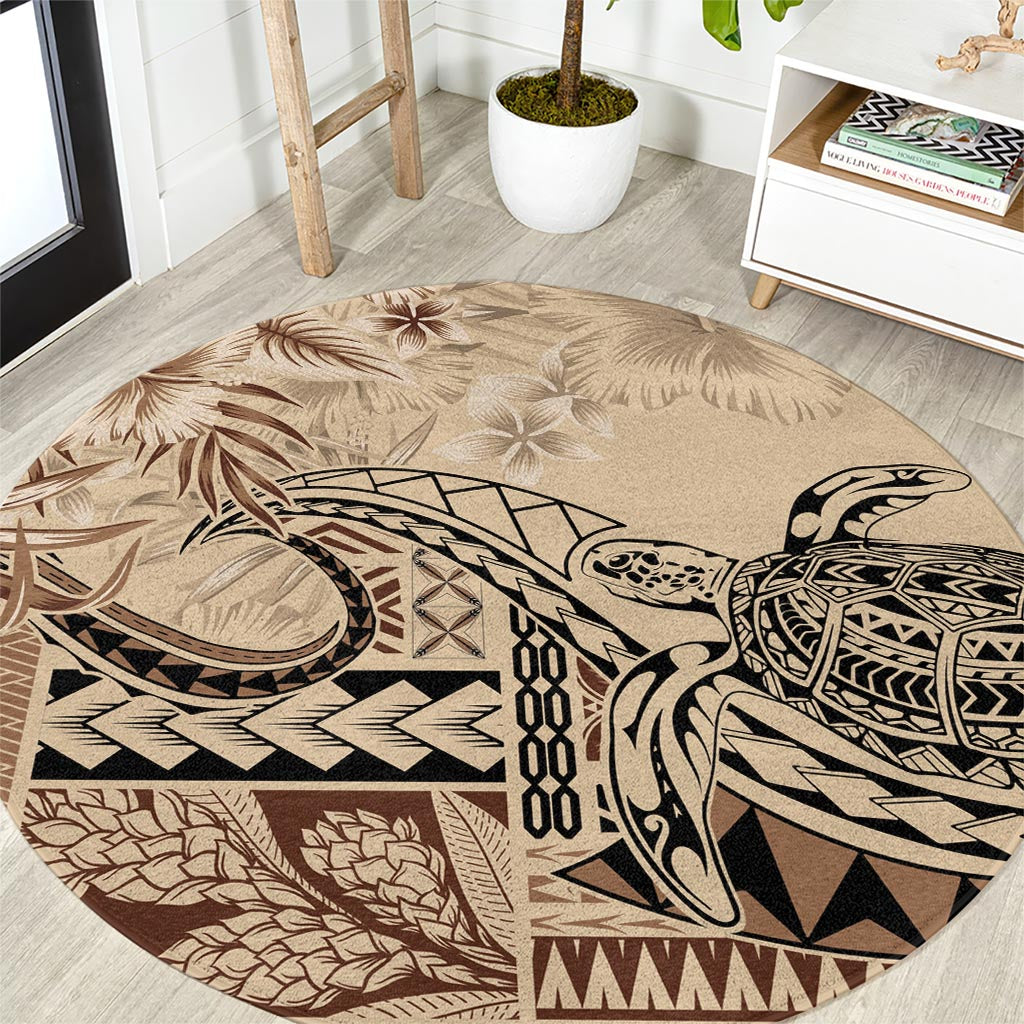 Vaiaso o le Gagana Samoa Round Carpet Siapo Motif Beige