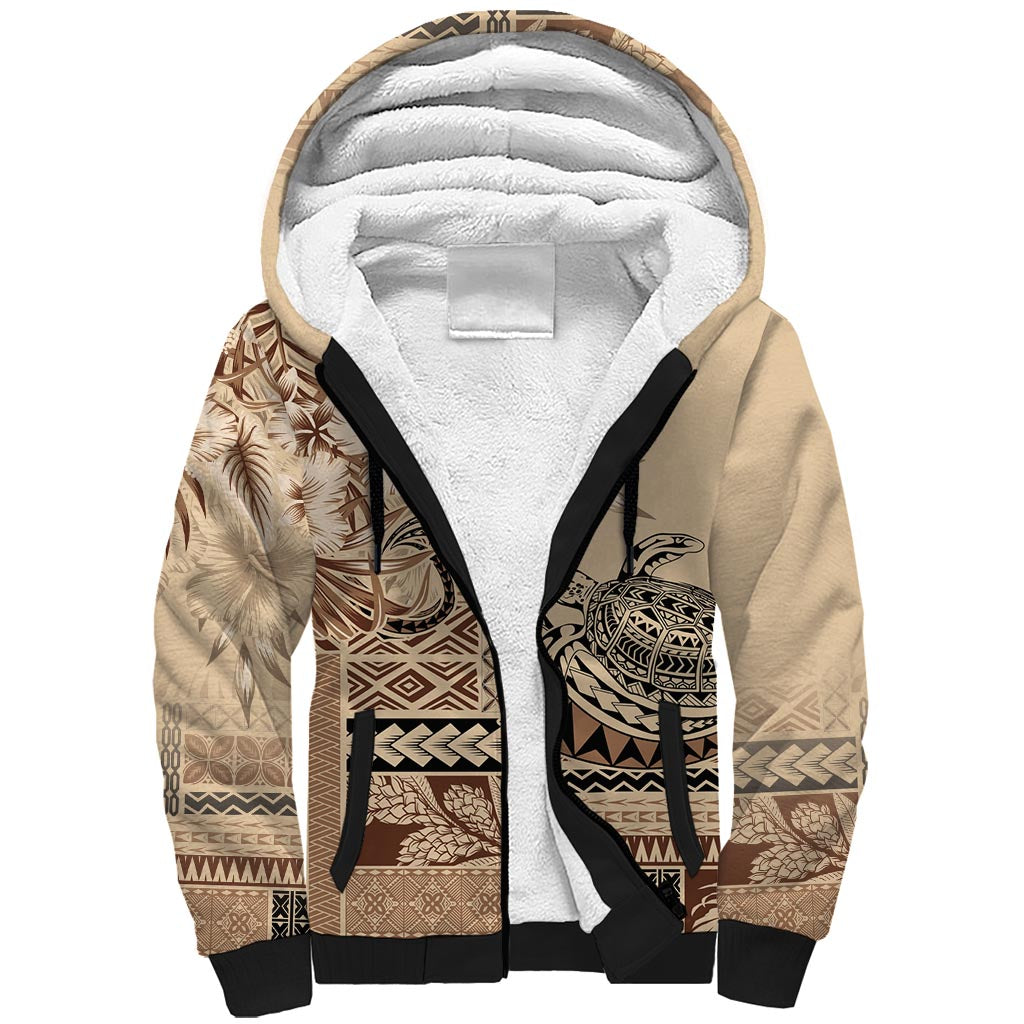 Vaiaso o le Gagana Samoa Sherpa Hoodie Siapo Motif Beige