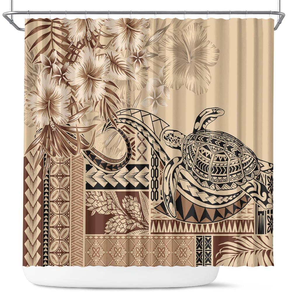 Vaiaso o le Gagana Samoa Shower Curtain Siapo Motif Beige