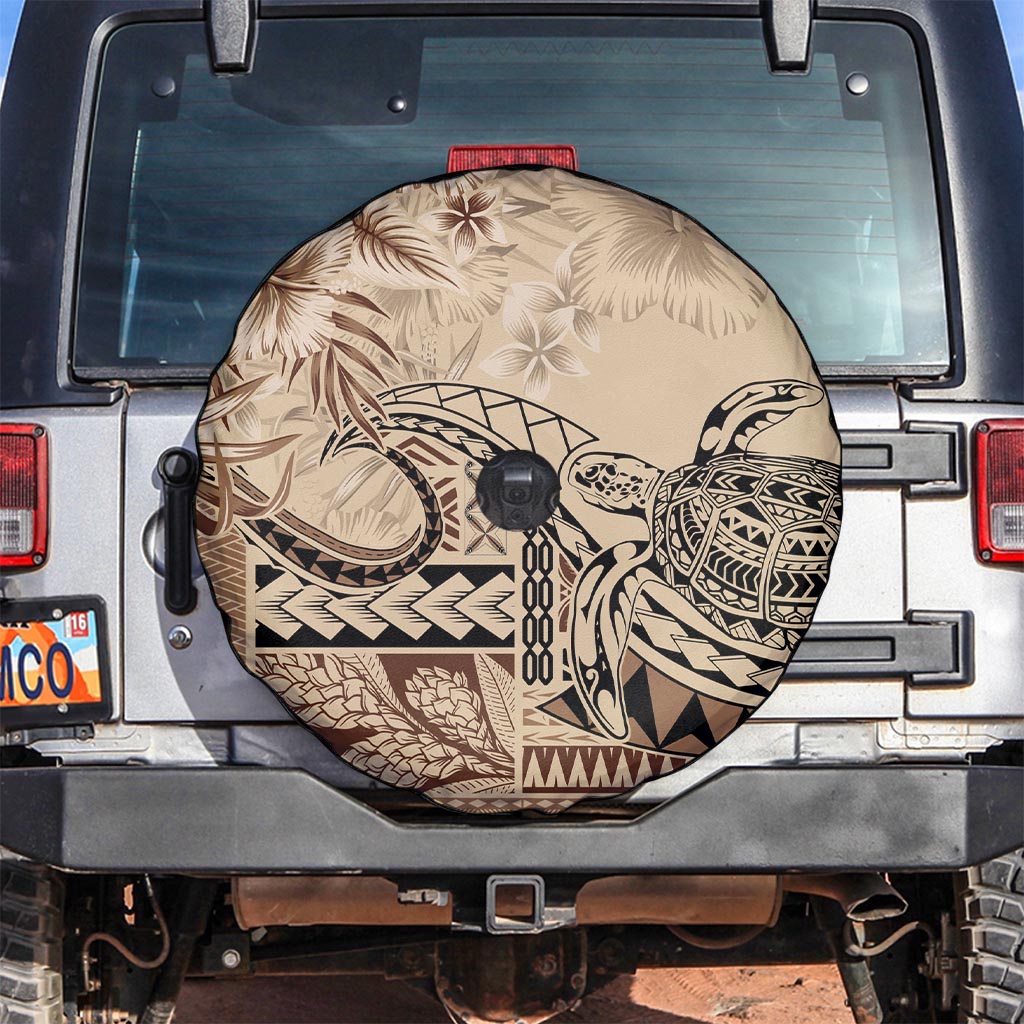 Vaiaso o le Gagana Samoa Spare Tire Cover Siapo Motif Beige