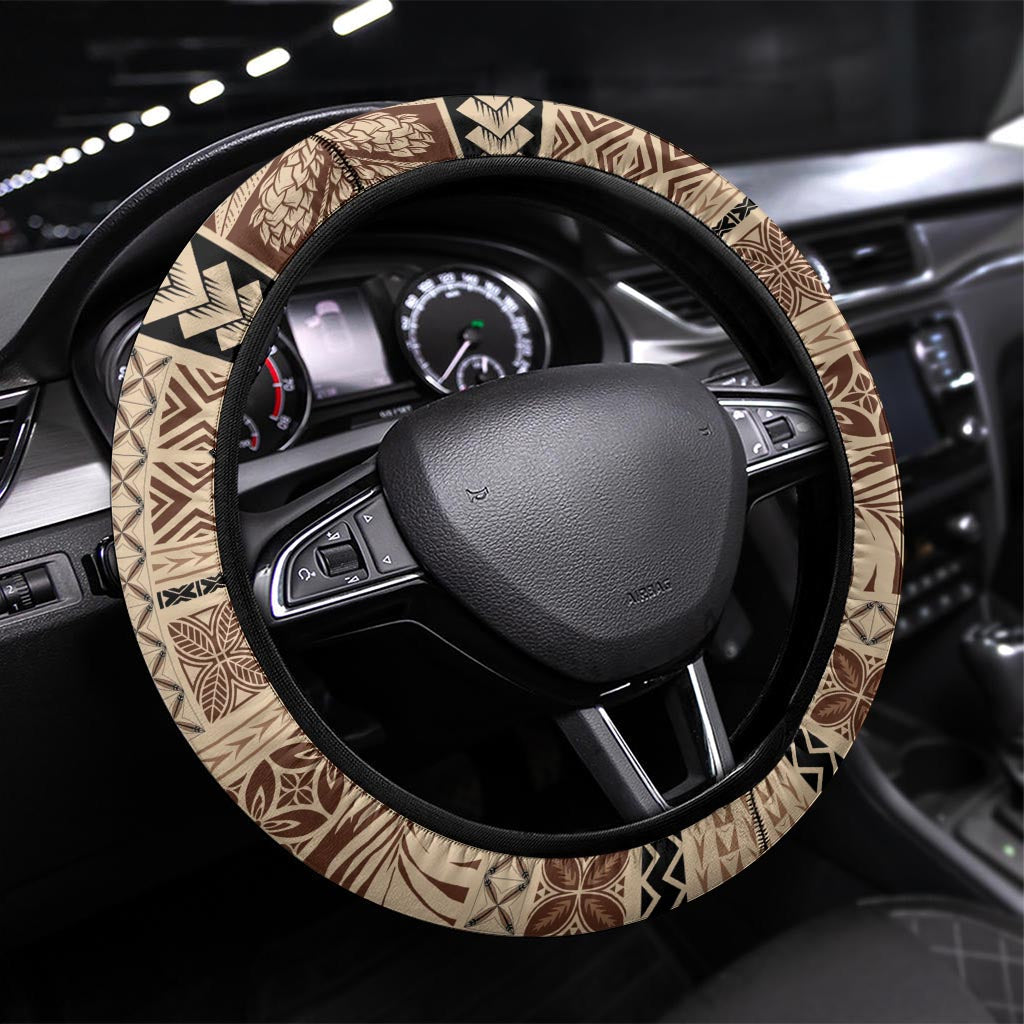 Vaiaso o le Gagana Samoa Steering Wheel Cover Siapo Motif Beige