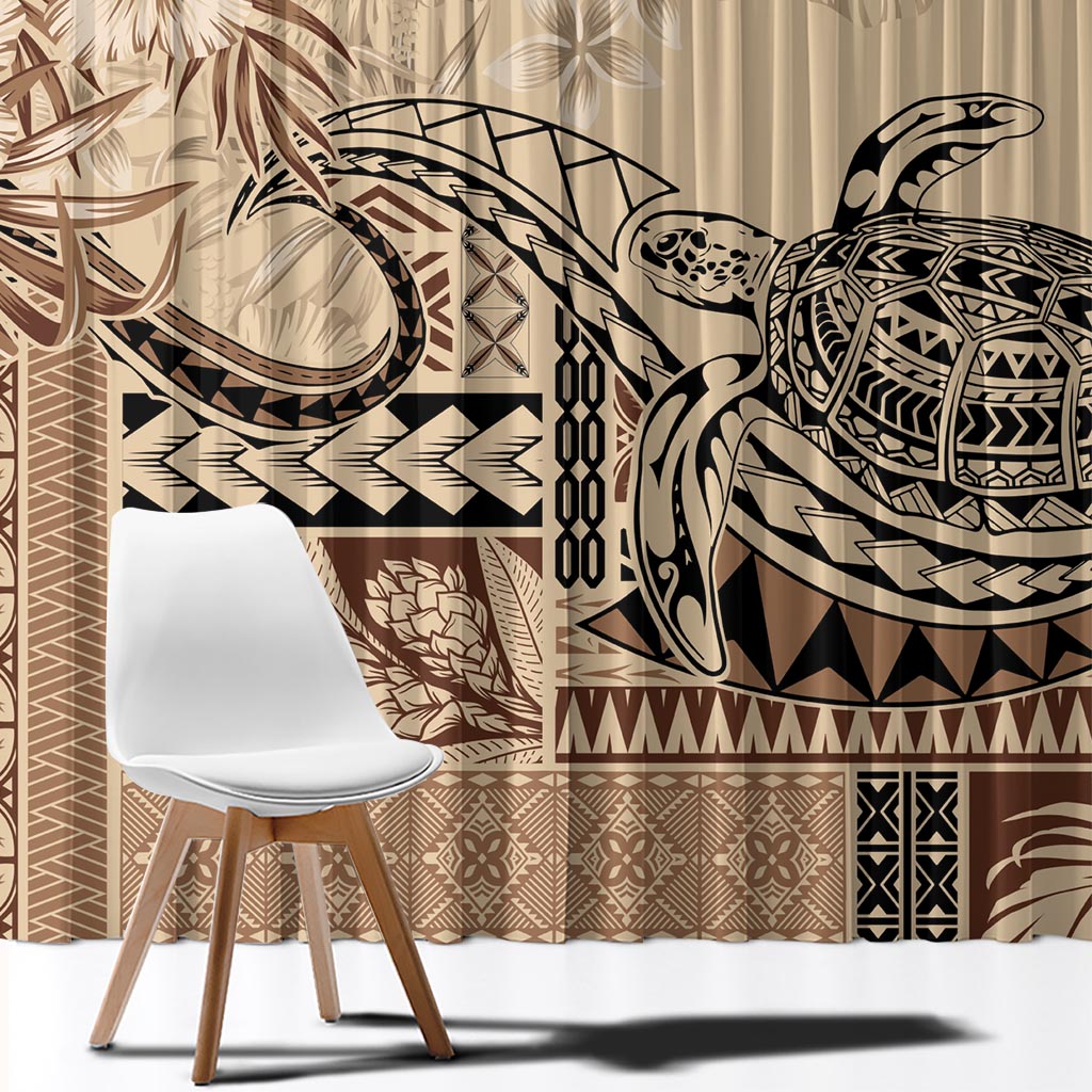 Vaiaso o le Gagana Samoa Window Curtain Siapo Motif Beige