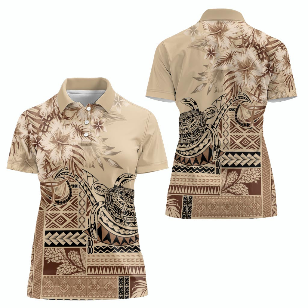 Vaiaso o le Gagana Samoa Women Polo Shirt Siapo Motif Beige