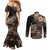 Vaiaso o le Gagana Samoa Couples Matching Mermaid Dress and Long Sleeve Button Shirt Siapo Motif Black