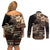 Vaiaso o le Gagana Samoa Couples Matching Off Shoulder Short Dress and Long Sleeve Button Shirt Siapo Motif Black