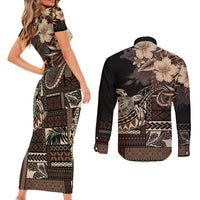 Vaiaso o le Gagana Samoa Couples Matching Short Sleeve Bodycon Dress and Long Sleeve Button Shirt Siapo Motif Black
