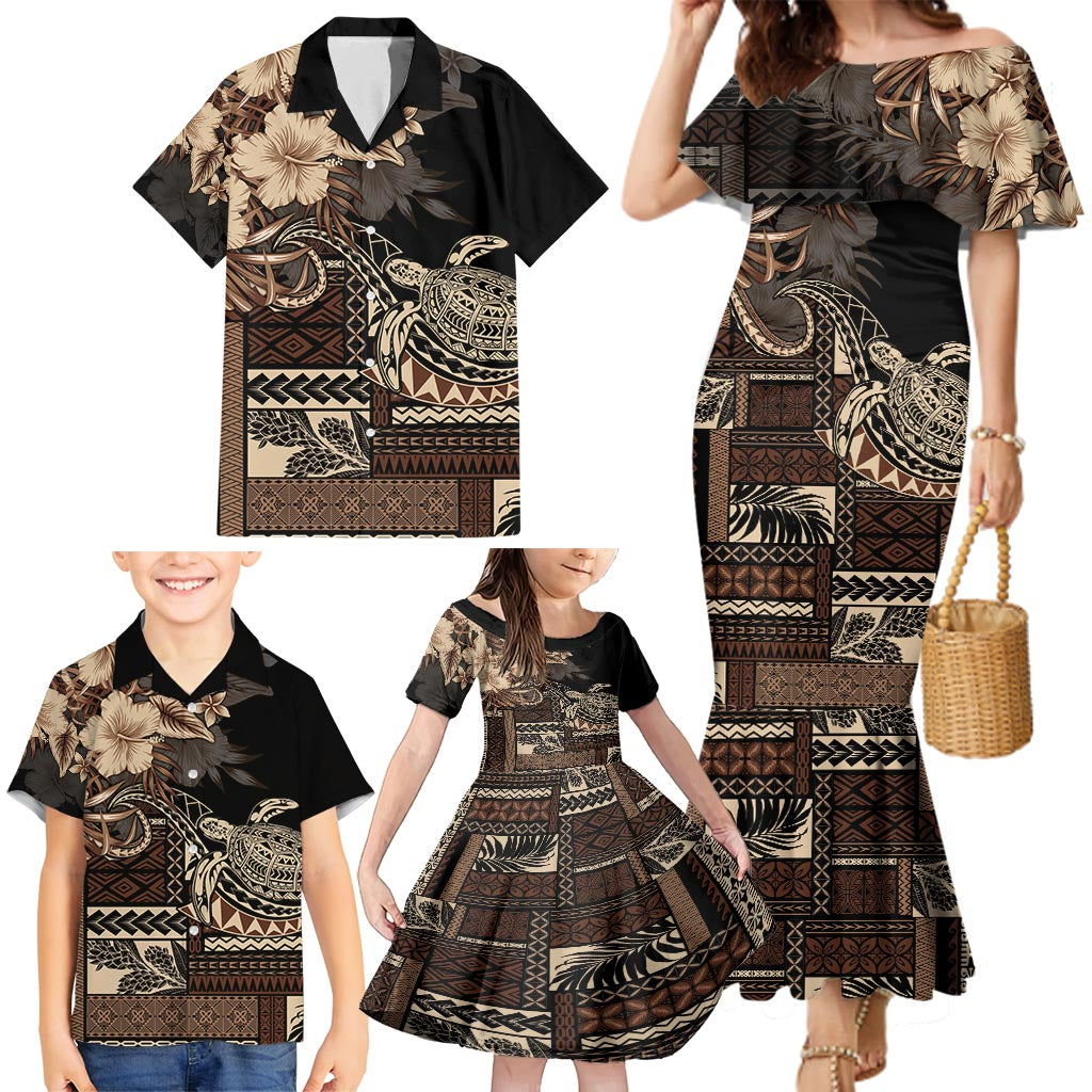 Vaiaso o le Gagana Samoa Family Matching Mermaid Dress and Hawaiian Shirt Siapo Motif Black