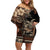 Vaiaso o le Gagana Samoa Family Matching Off Shoulder Short Dress and Hawaiian Shirt Siapo Motif Black