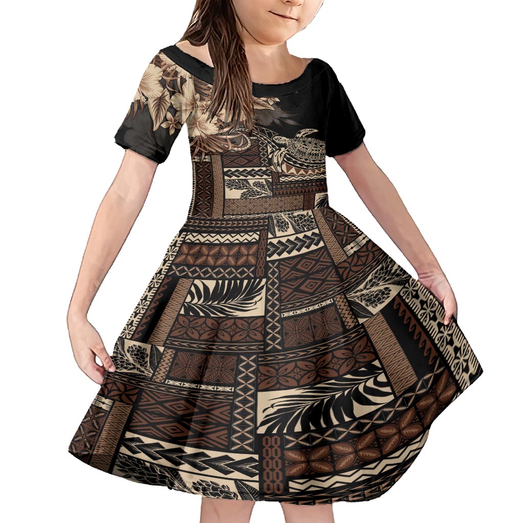 Vaiaso o le Gagana Samoa Kid Short Sleeve Dress Siapo Motif Black