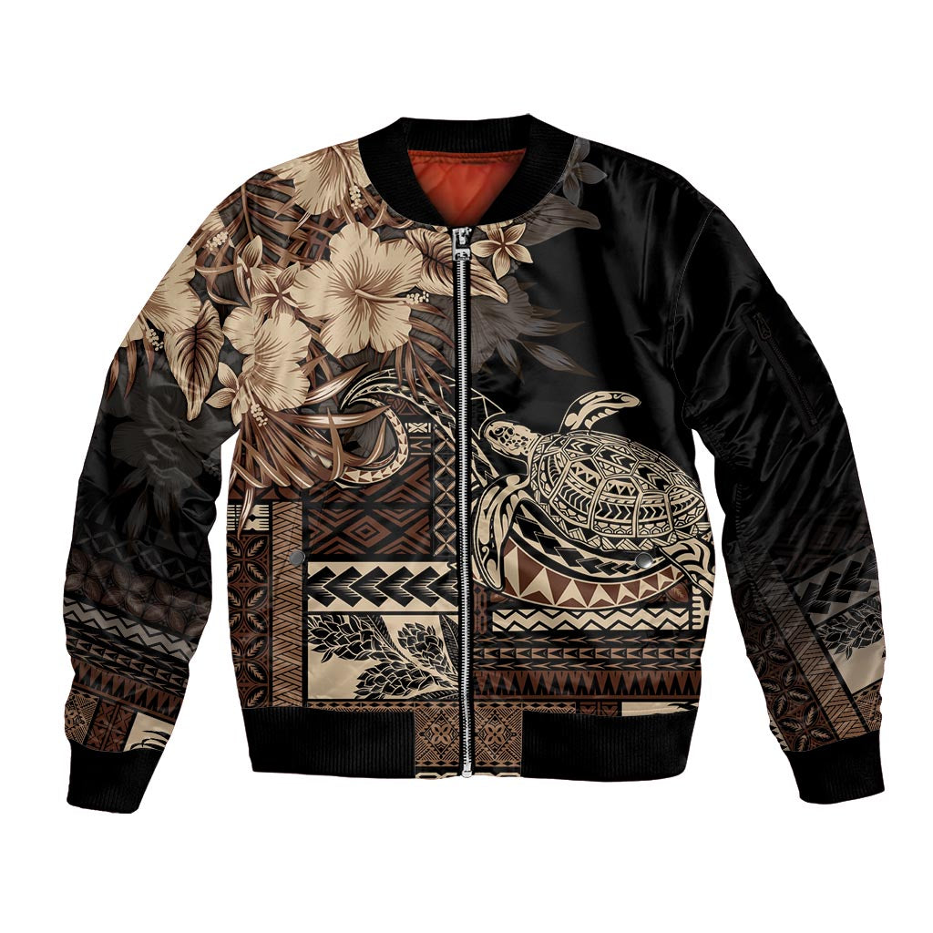 Vaiaso o le Gagana Samoa Sleeve Zip Bomber Jacket Siapo Motif Black