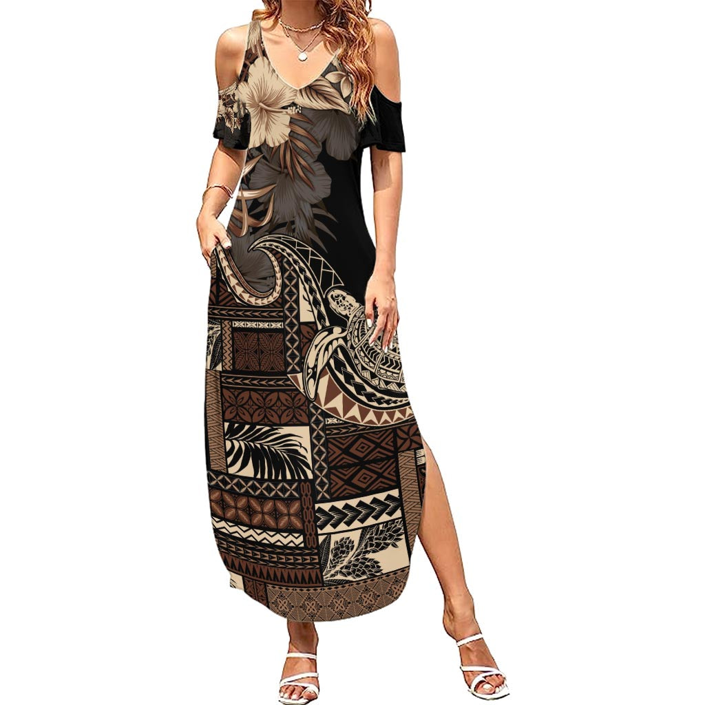 Vaiaso o le Gagana Samoa Summer Maxi Dress Siapo Motif Black