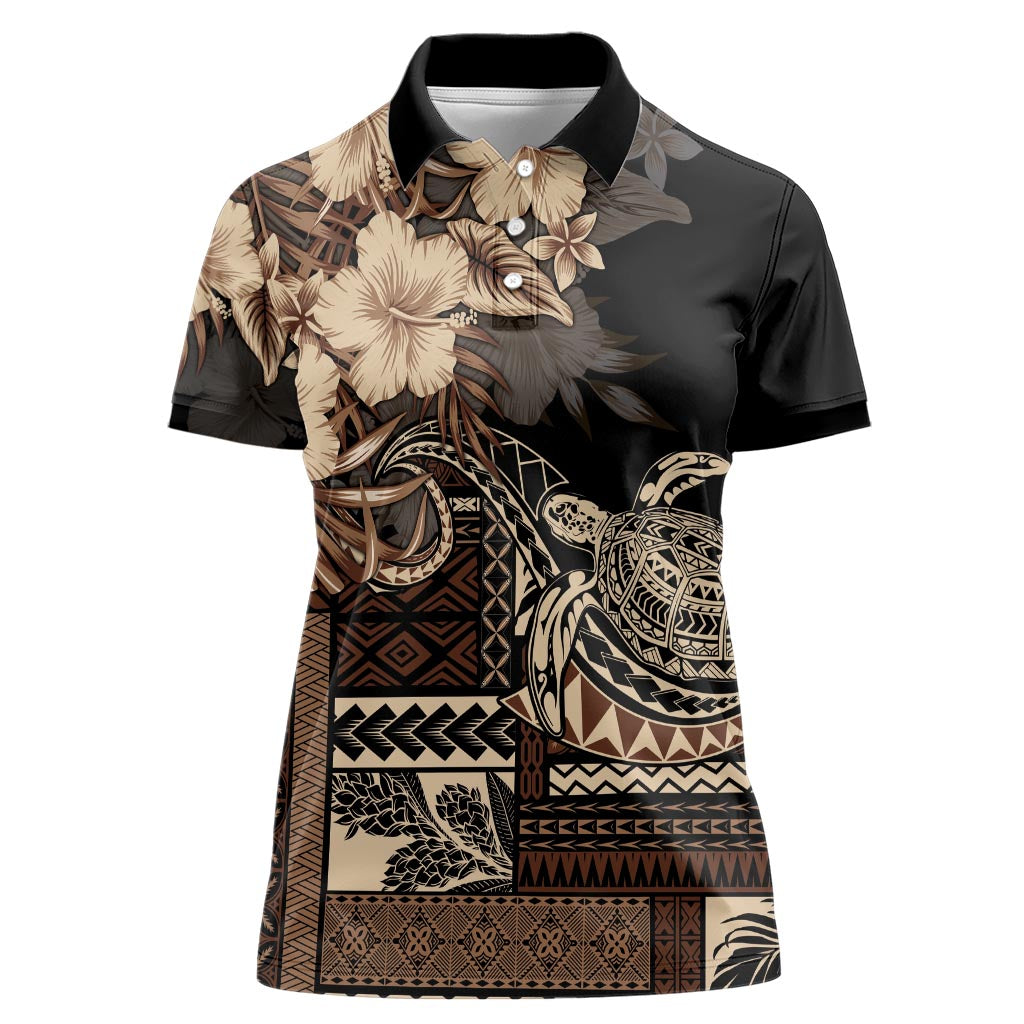 Vaiaso o le Gagana Samoa Women Polo Shirt Siapo Motif Black