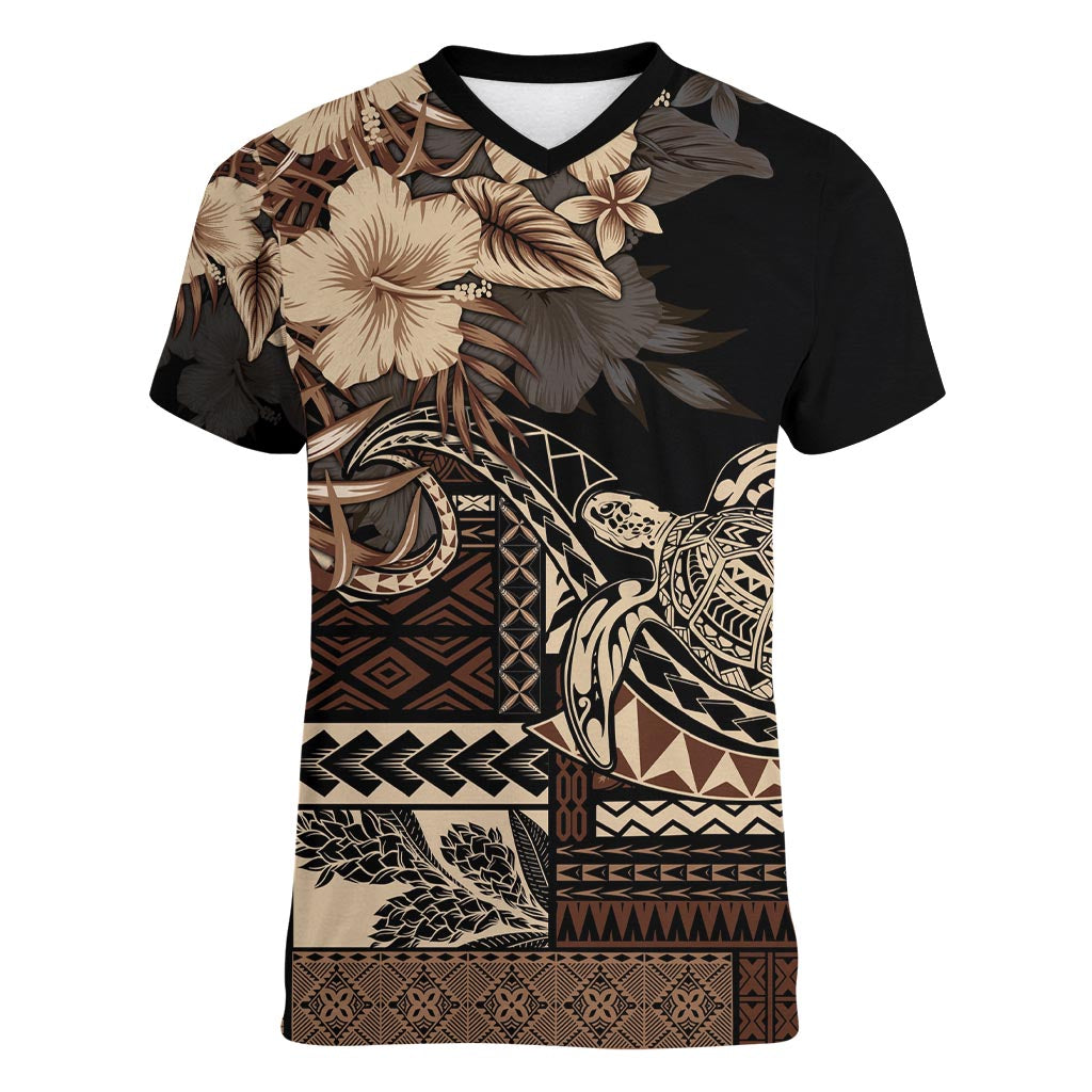 Vaiaso o le Gagana Samoa Women V-Neck T-Shirt Siapo Motif Black