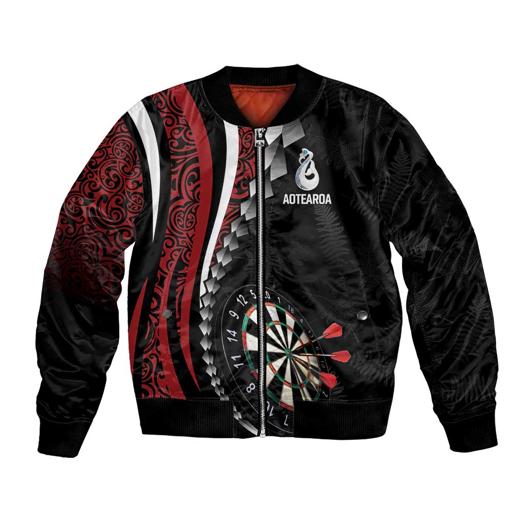 Personalized New Zealand Darts Bomber Jacket Kowhaiwhai Whero Koiri - Manaia