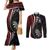 Personalized New Zealand Darts Couples Matching Mermaid Dress and Long Sleeve Button Shirt Kowhaiwhai Whero Koiri - Manaia