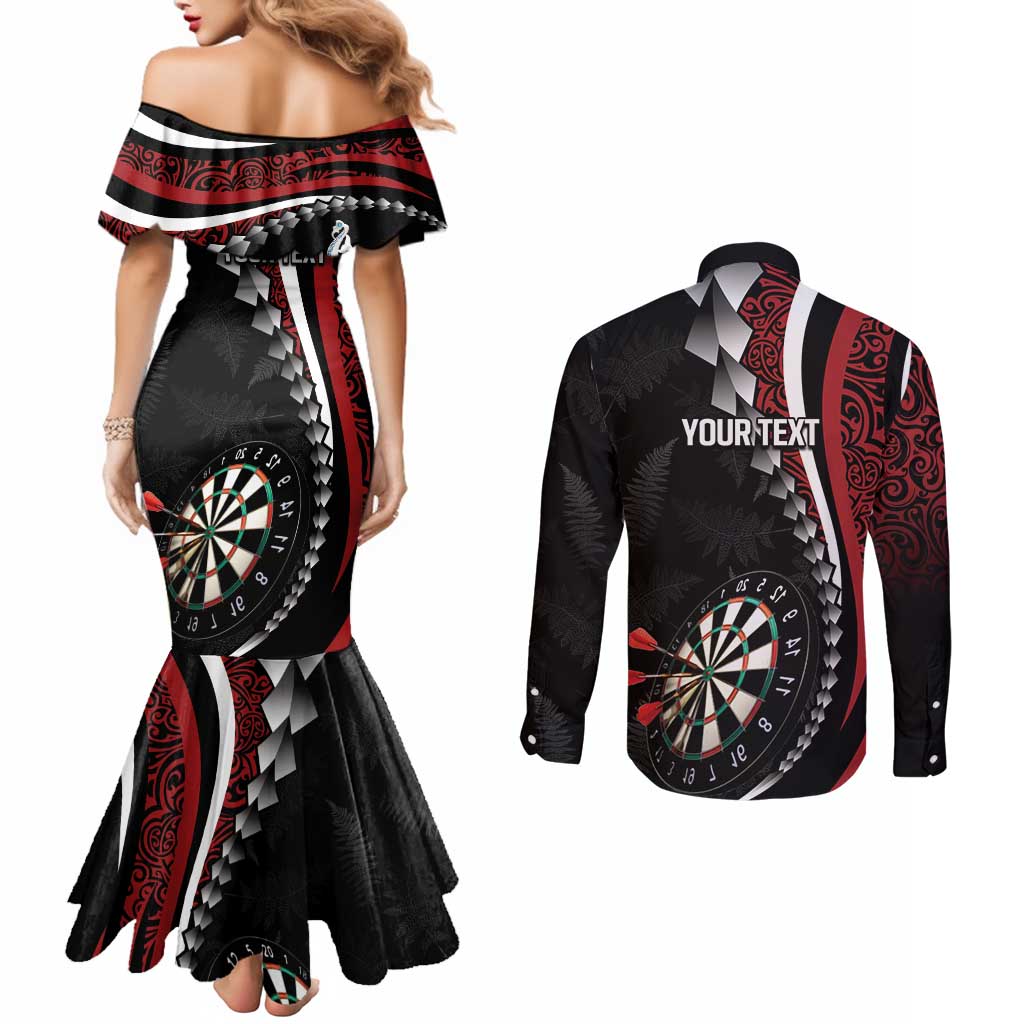Personalized New Zealand Darts Couples Matching Mermaid Dress and Long Sleeve Button Shirt Kowhaiwhai Whero Koiri - Manaia