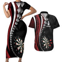 Personalized New Zealand Darts Couples Matching Short Sleeve Bodycon Dress and Hawaiian Shirt Kowhaiwhai Whero Koiri - Manaia