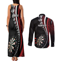 Personalized New Zealand Darts Couples Matching Tank Maxi Dress and Long Sleeve Button Shirt Kowhaiwhai Whero Koiri - Manaia