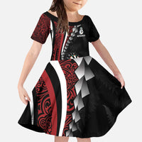 Personalized New Zealand Darts Family Matching Off The Shoulder Long Sleeve Dress and Hawaiian Shirt Kowhaiwhai Whero Koiri - Manaia