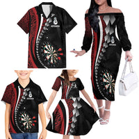 Personalized New Zealand Darts Family Matching Off The Shoulder Long Sleeve Dress and Hawaiian Shirt Kowhaiwhai Whero Koiri - Manaia